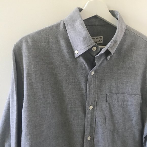 Club Monaco grey melange flannel shirt. - Picture 1 of 8